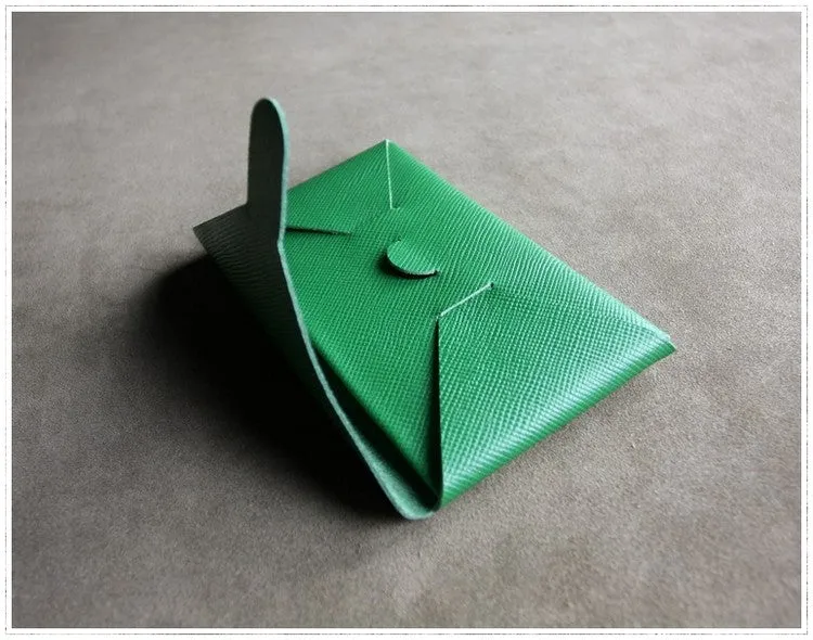 Cute Womens Dark Green Leather Envelope Wallet Slim Clutch Purse Checkbook Long Wallet for Women