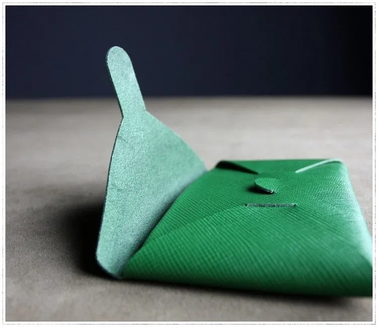 Cute Womens Dark Green Leather Envelope Wallet Slim Clutch Purse Checkbook Long Wallet for Women