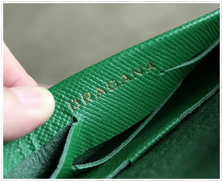 Cute Womens Dark Green Leather Envelope Wallet Slim Clutch Purse Checkbook Long Wallet for Women