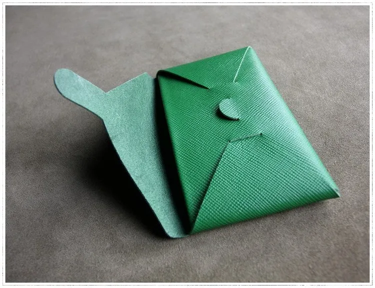 Cute Womens Dark Green Leather Envelope Wallet Slim Clutch Purse Checkbook Long Wallet for Women