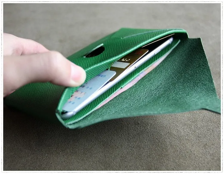 Cute Womens Gray Leather Envelope Wallet Slim Clutch Purse Checkbook Long Wallet for Women