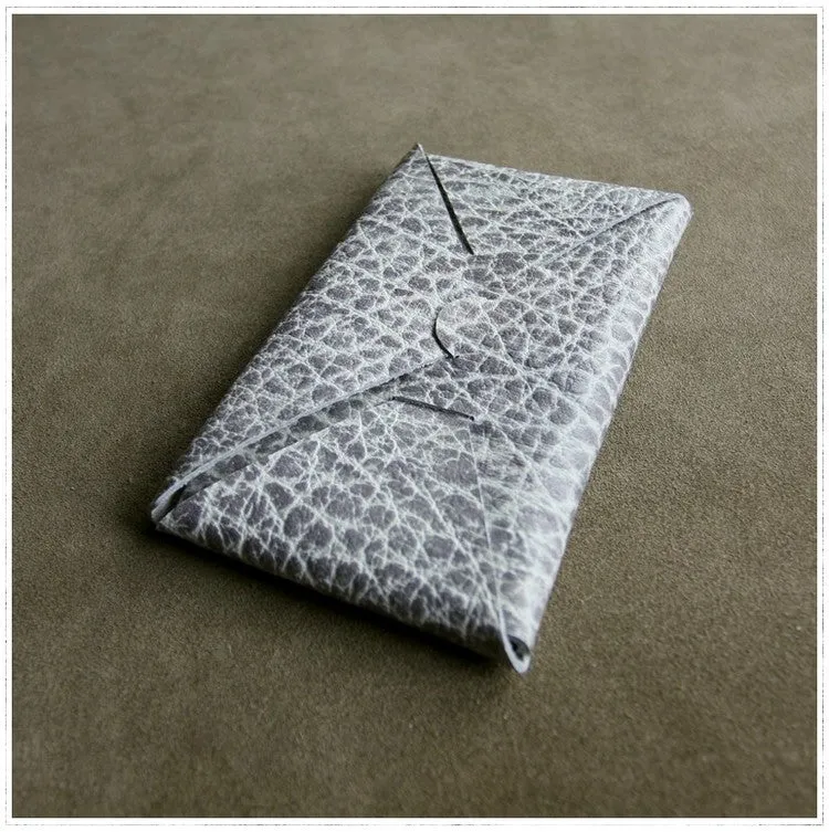 Cute Womens Gray Leather Envelope Wallet Slim Clutch Purse Checkbook Long Wallet for Women