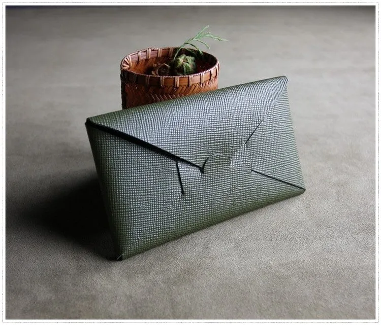 Cute Womens Gray Leather Envelope Wallet Slim Clutch Purse Checkbook Long Wallet for Women