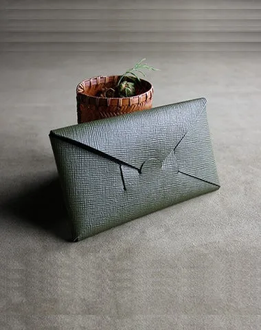 Cute Womens Gray Leather Envelope Wallet Slim Clutch Purse Checkbook Long Wallet for Women