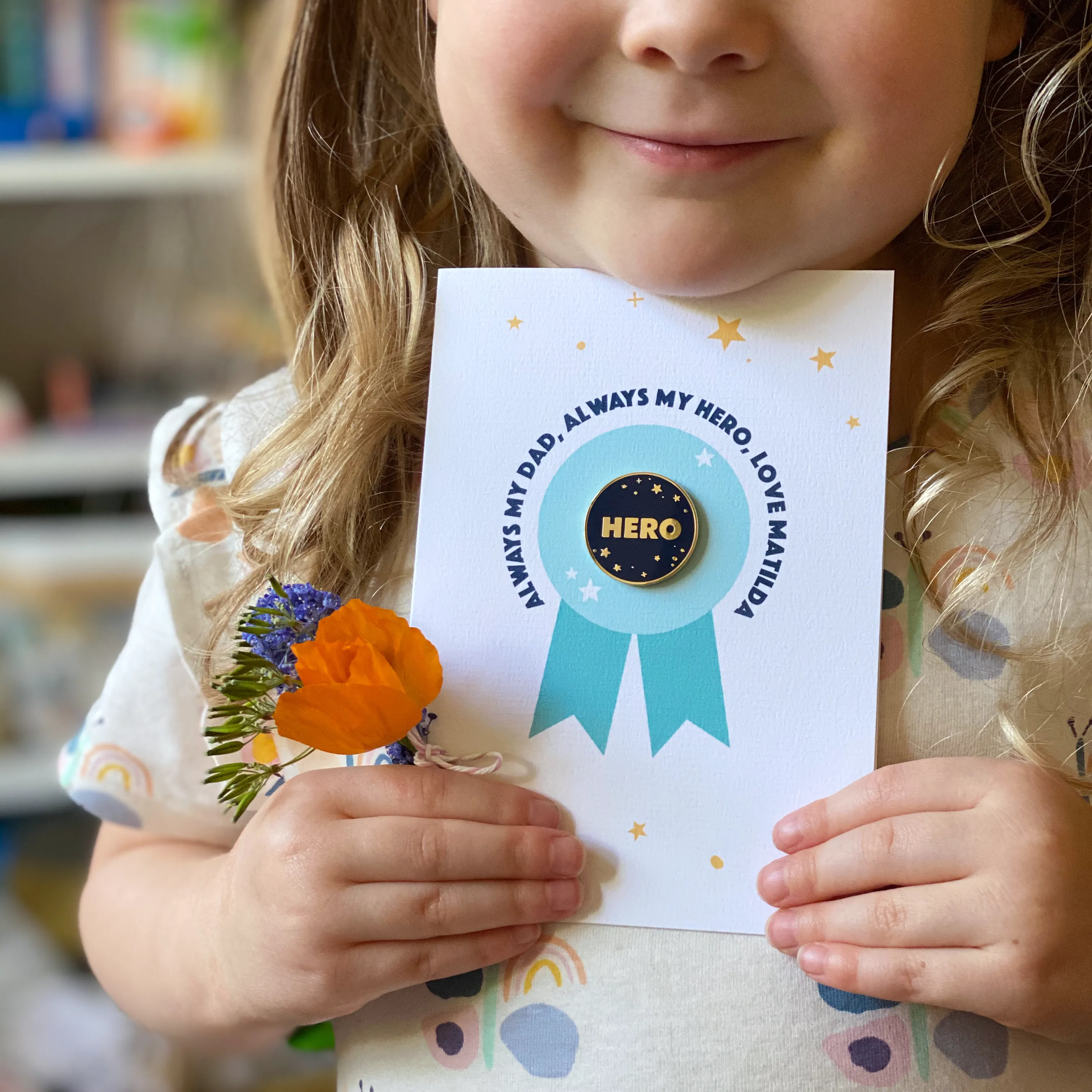 Dad Is Always My Hero Pin Badge Card