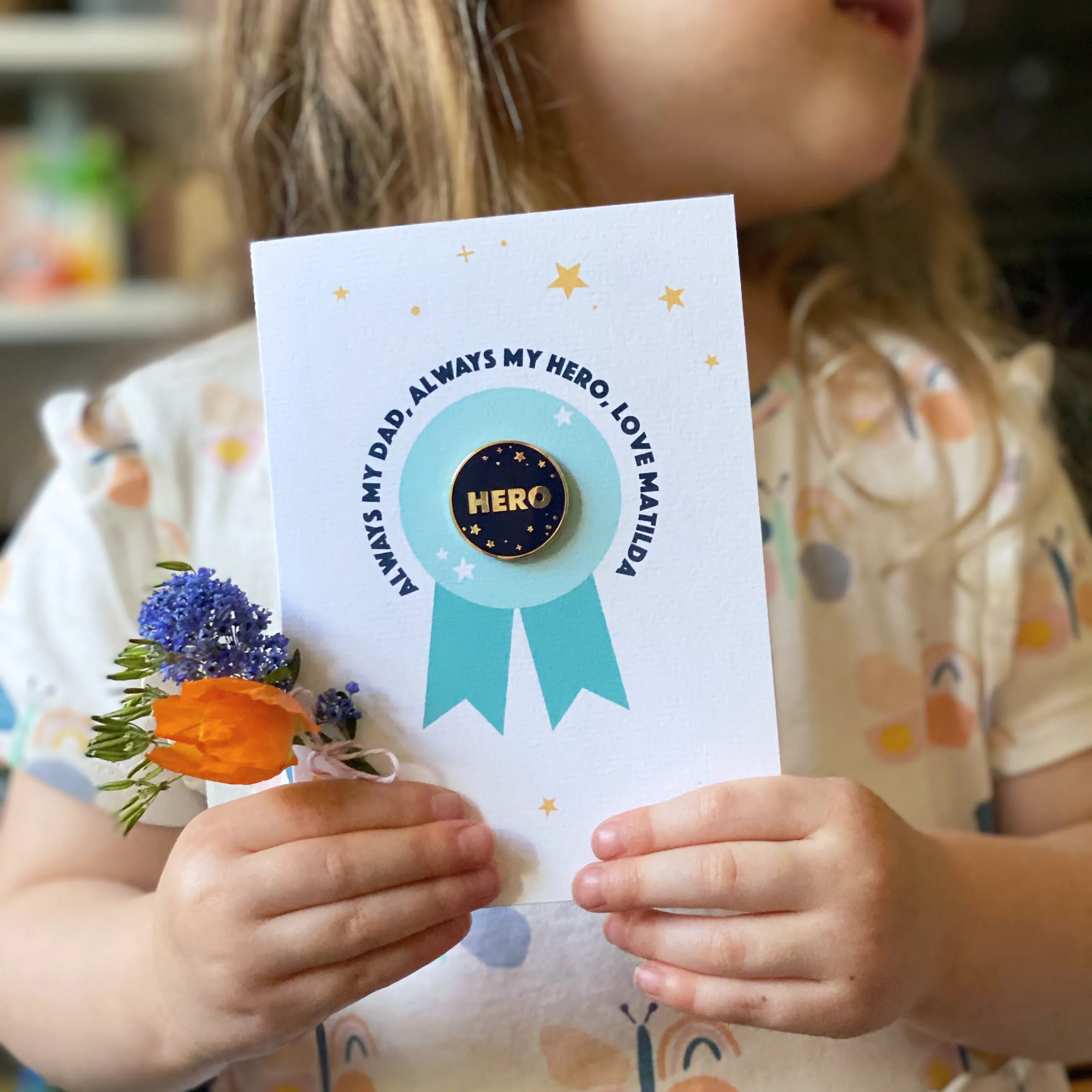Dad Is Always My Hero Pin Badge Card