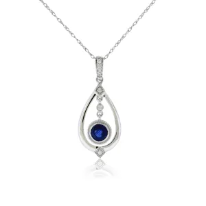 Dangling Sapphire Tear Drop Diamond Pendant