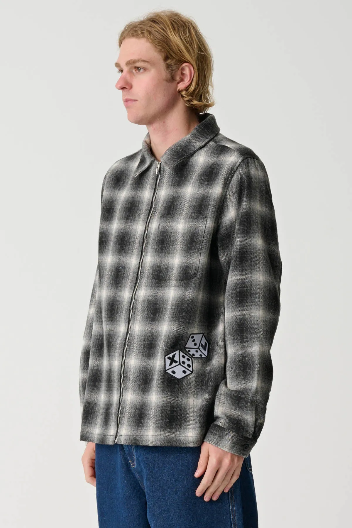 DICE CHECK ZIP SHIRT - BLACK