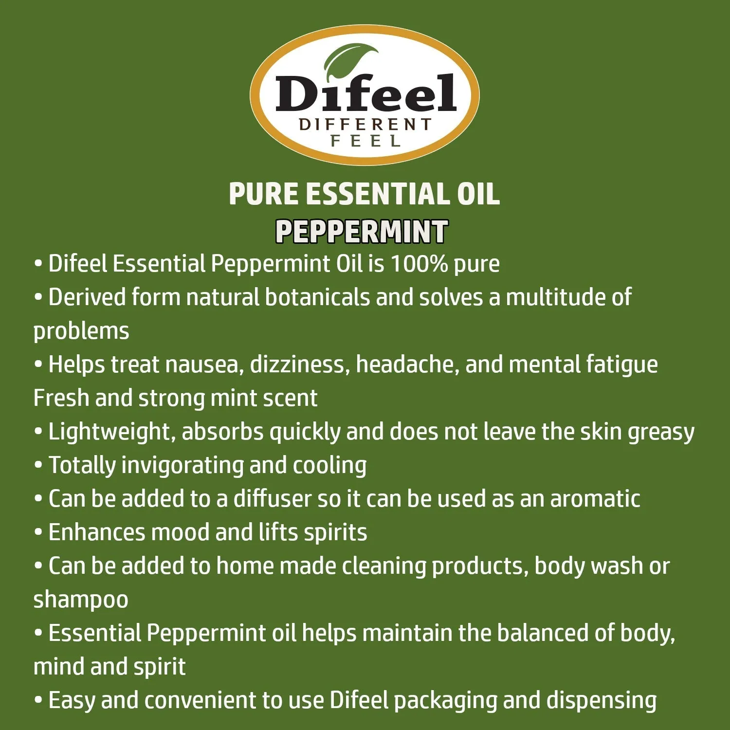 Difeel 100% Pure Essential Oil - Peppermint Oil, Boxed 1 oz.