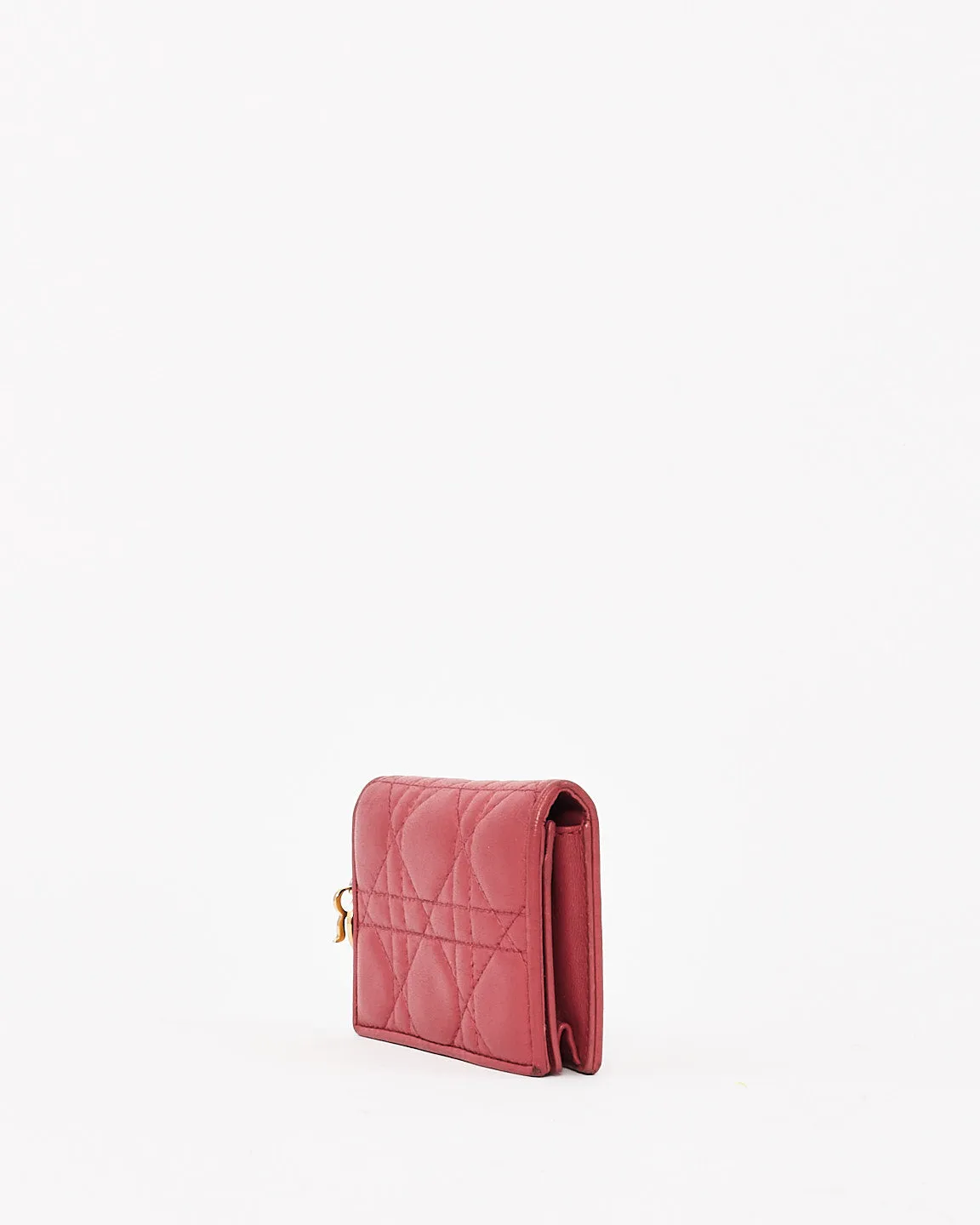 Dior Pink Calfskin Cannage Leather Mini Lady Dior Wallet