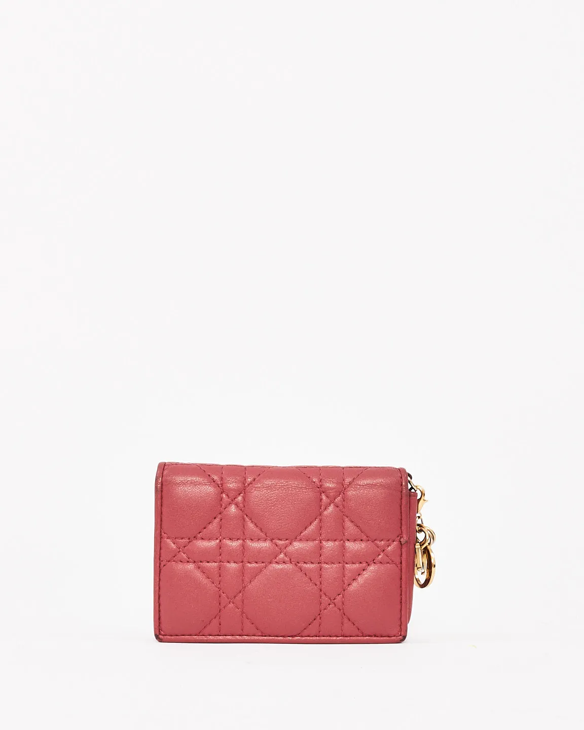 Dior Pink Calfskin Cannage Leather Mini Lady Dior Wallet