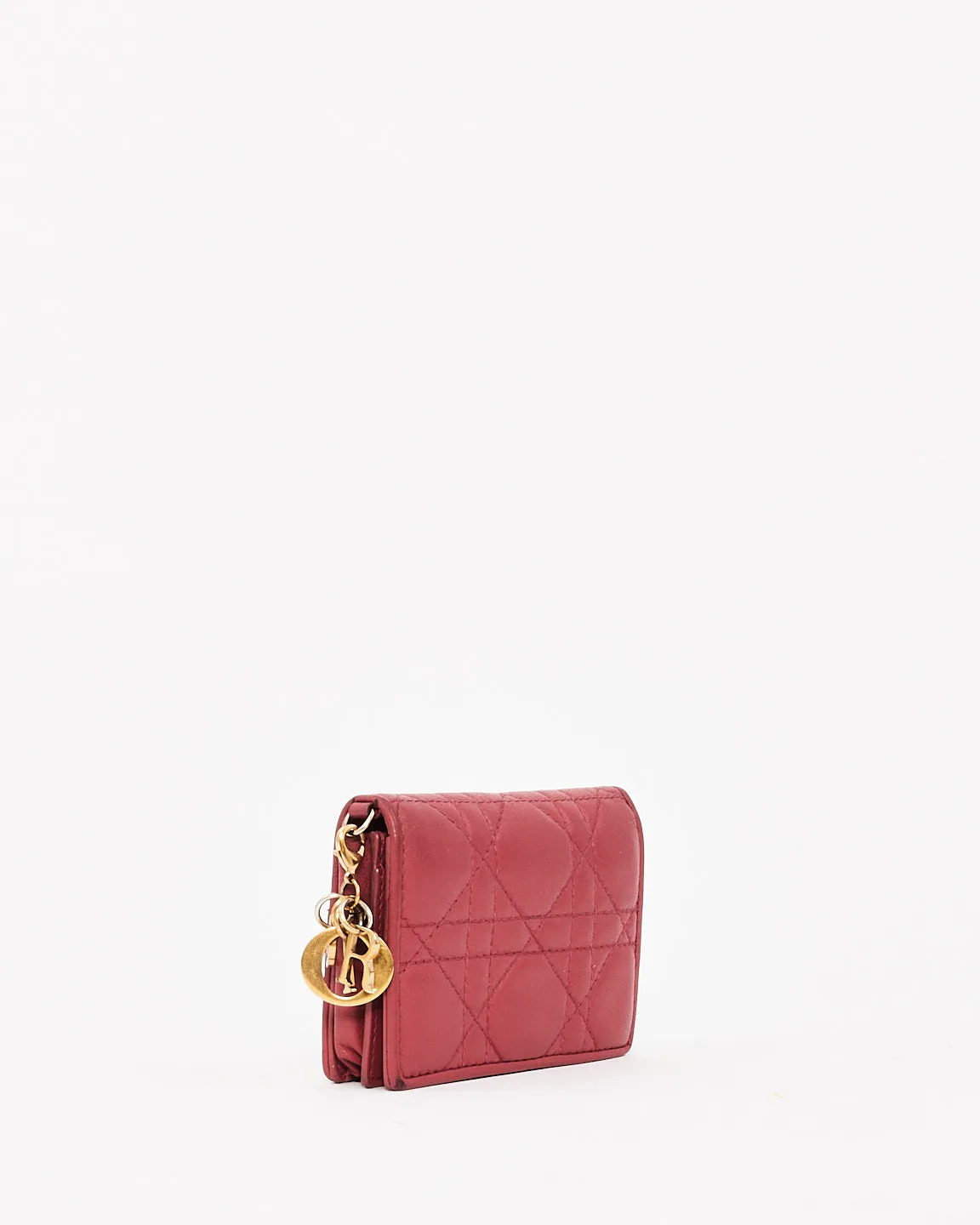 Dior Pink Calfskin Cannage Leather Mini Lady Dior Wallet