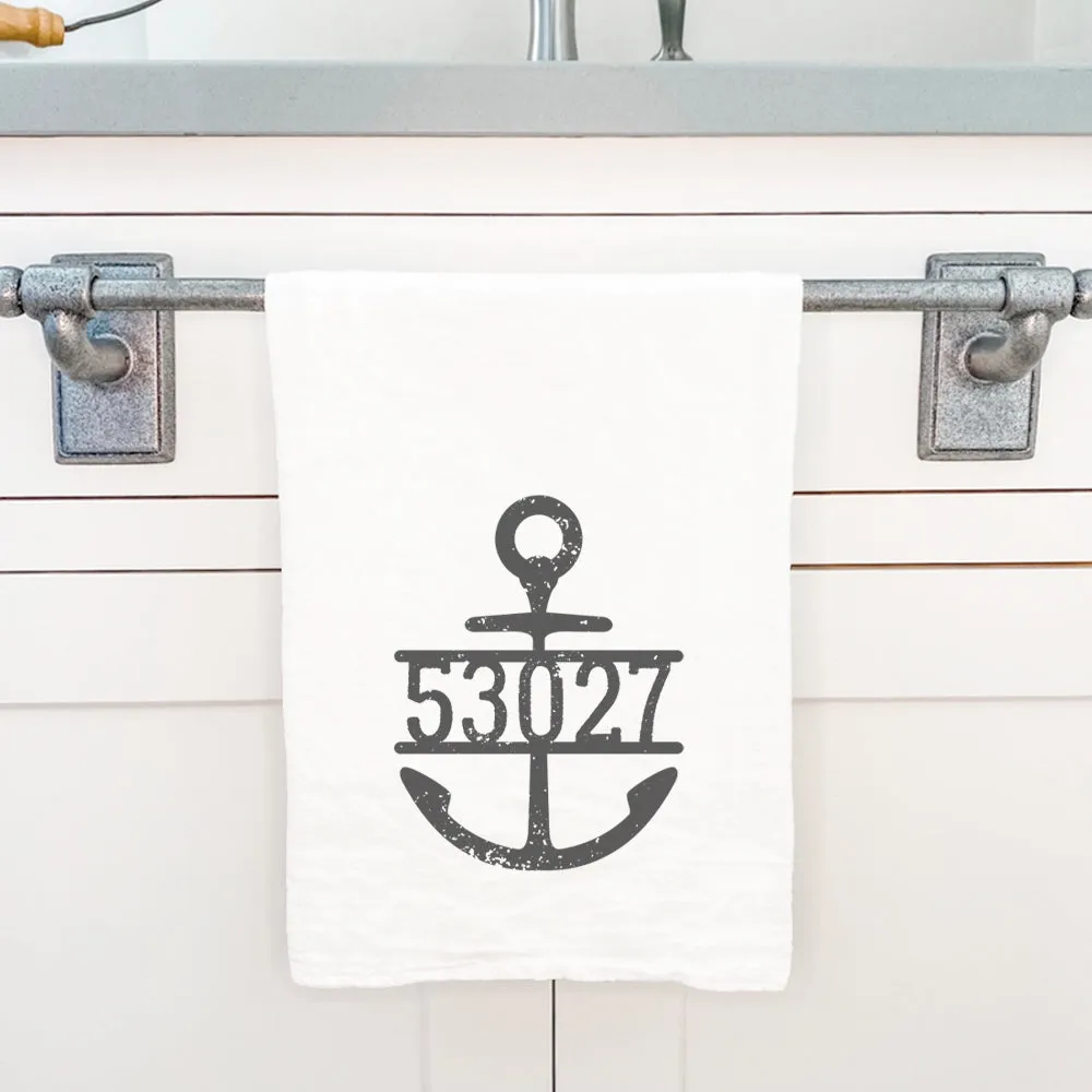 Distressed Anchor w/ Zip Code - Cotton Tea Towel