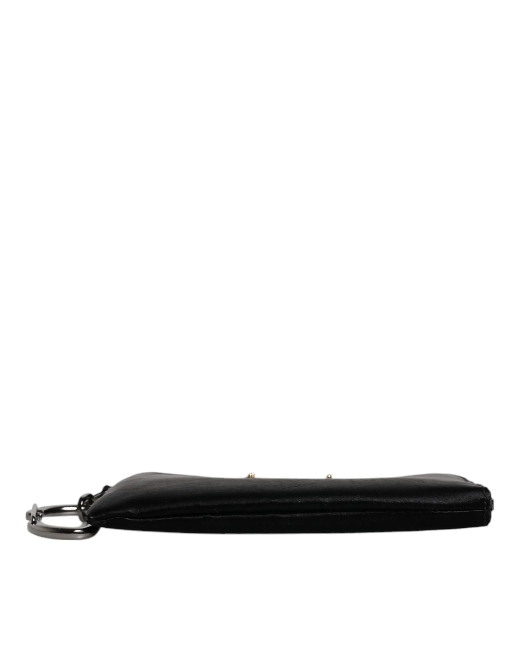 Dolce&Gabbana Women Black Keyring Clutch Nylon Leather Zip Logo Casual Pouch Bag
