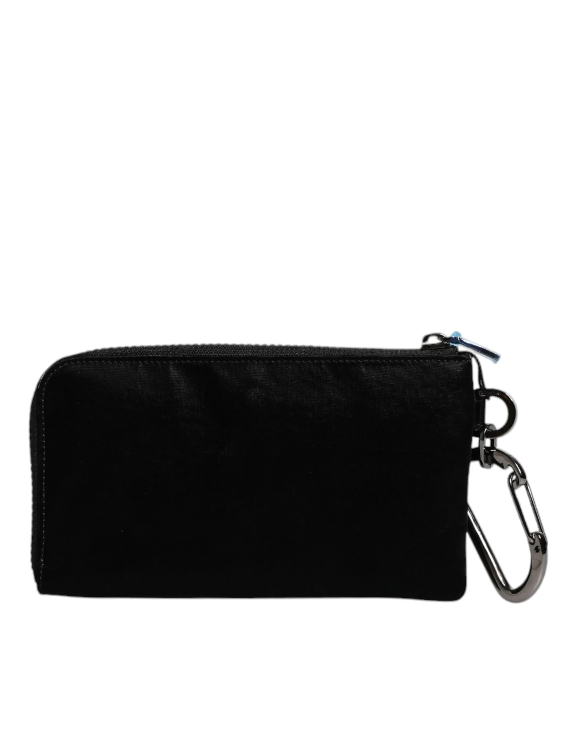 Dolce&Gabbana Women Black Keyring Clutch Nylon Leather Zip Logo Casual Pouch Bag