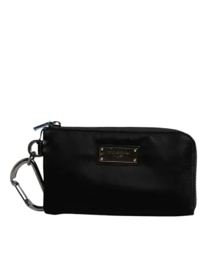 Dolce&Gabbana Women Black Keyring Clutch Nylon Leather Zip Logo Casual Pouch Bag