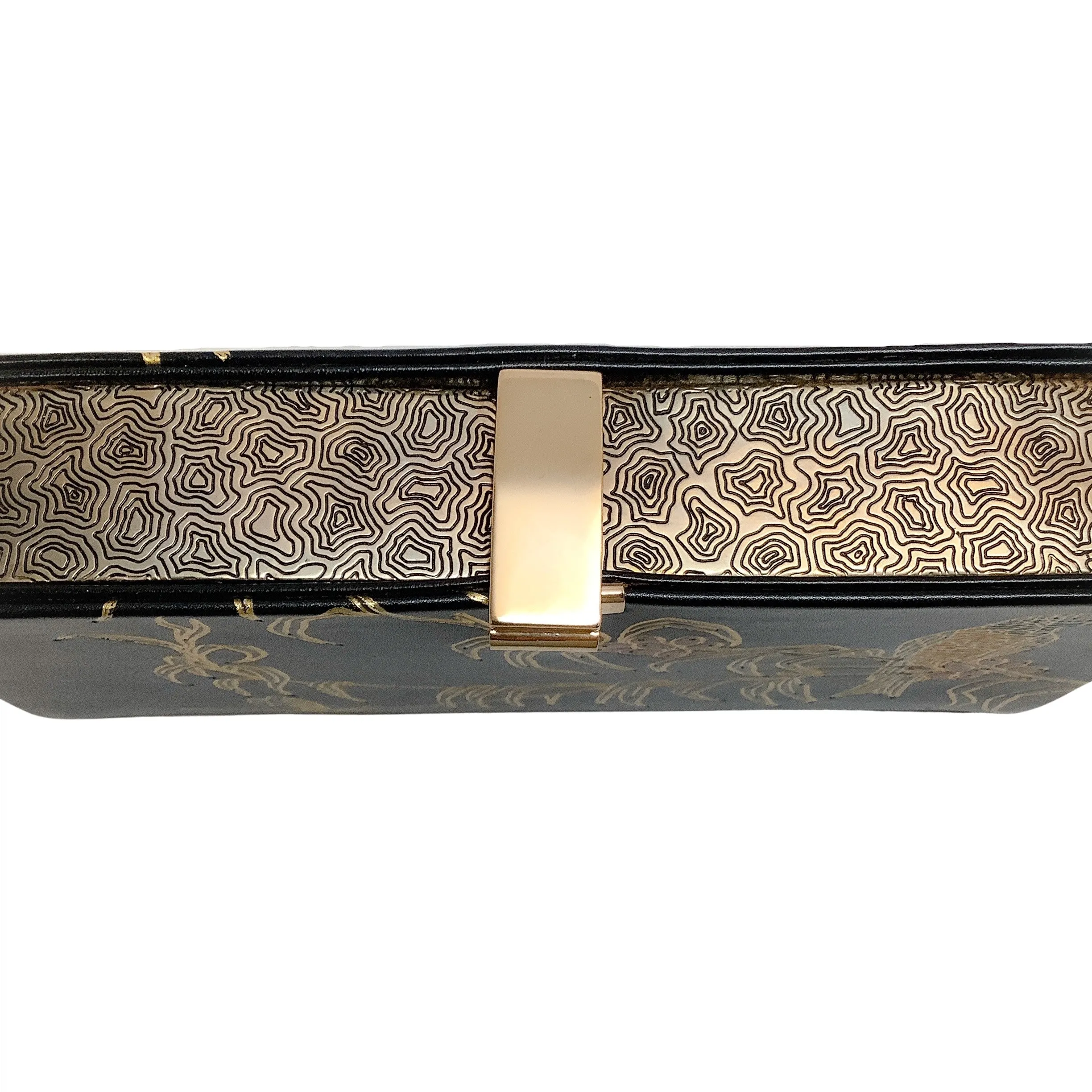 Dries van Noten Black Leather Clutch with Painted Birds