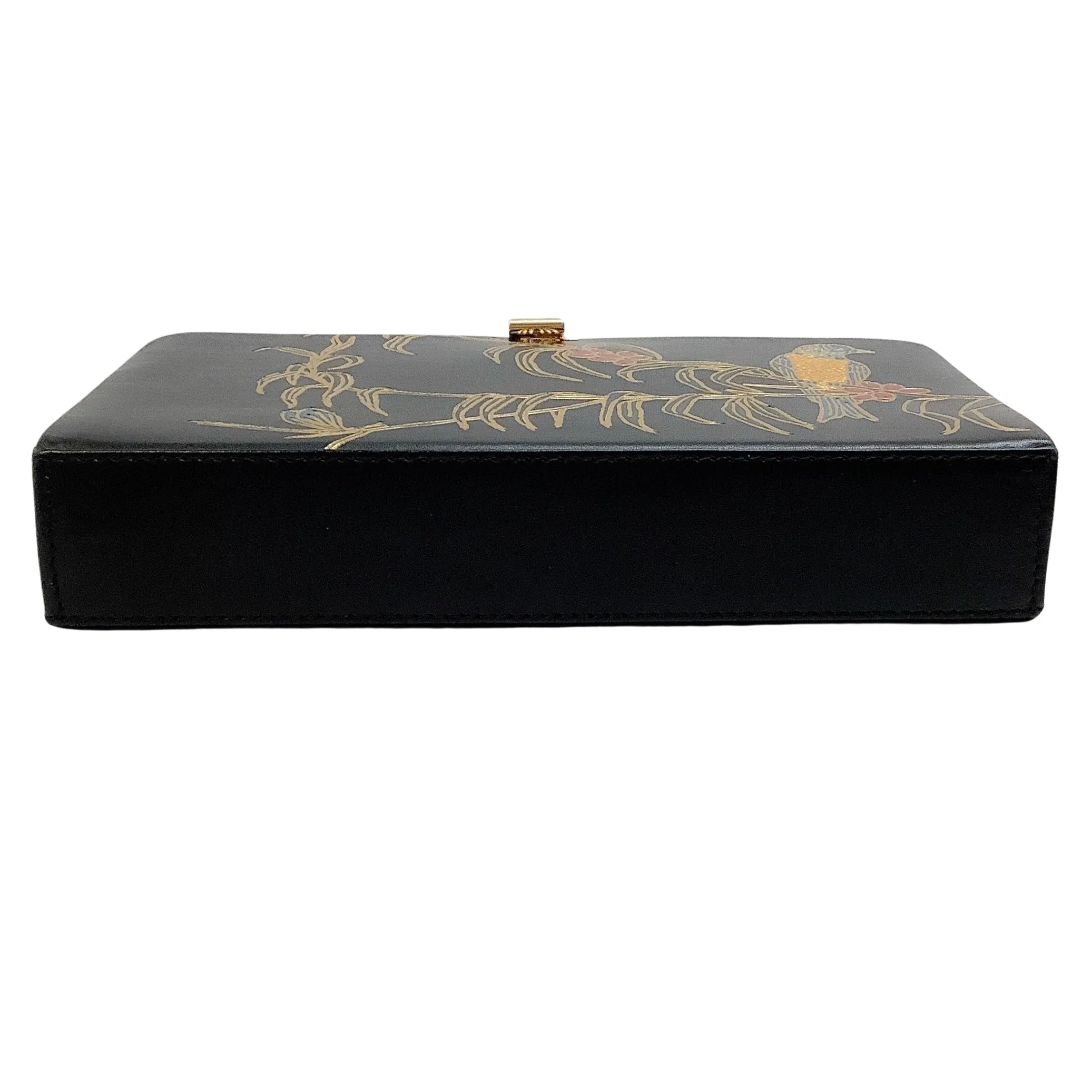 Dries van Noten Black Leather Clutch with Painted Birds