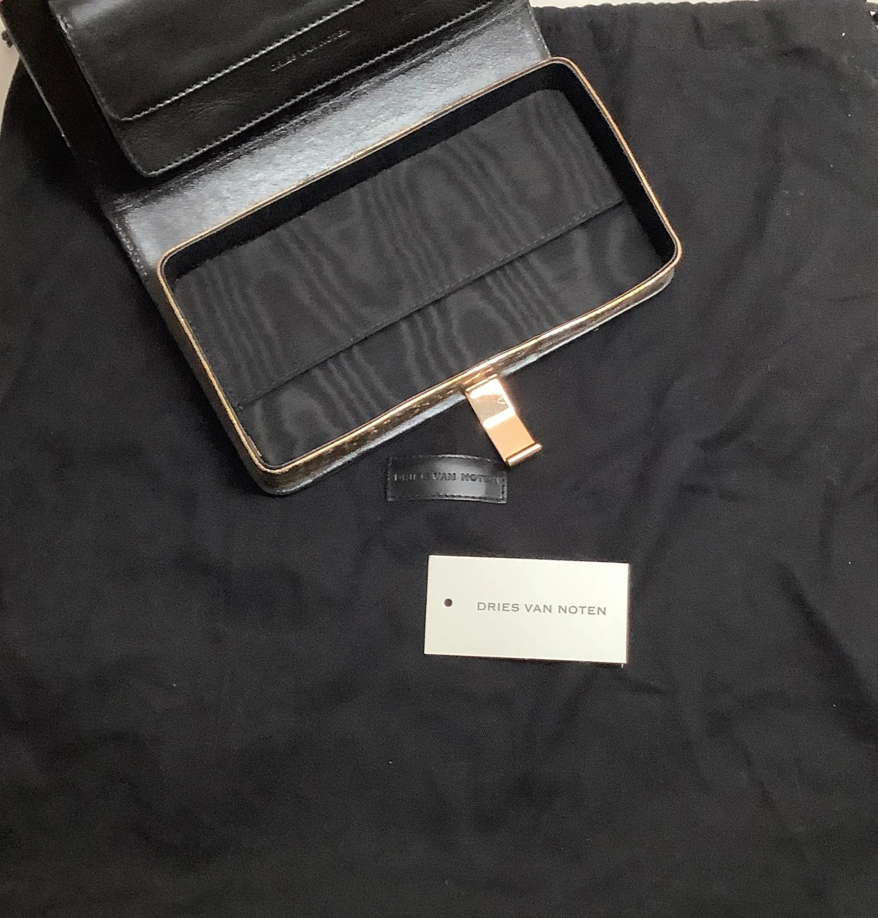 Dries van Noten Black Leather Clutch with Painted Birds