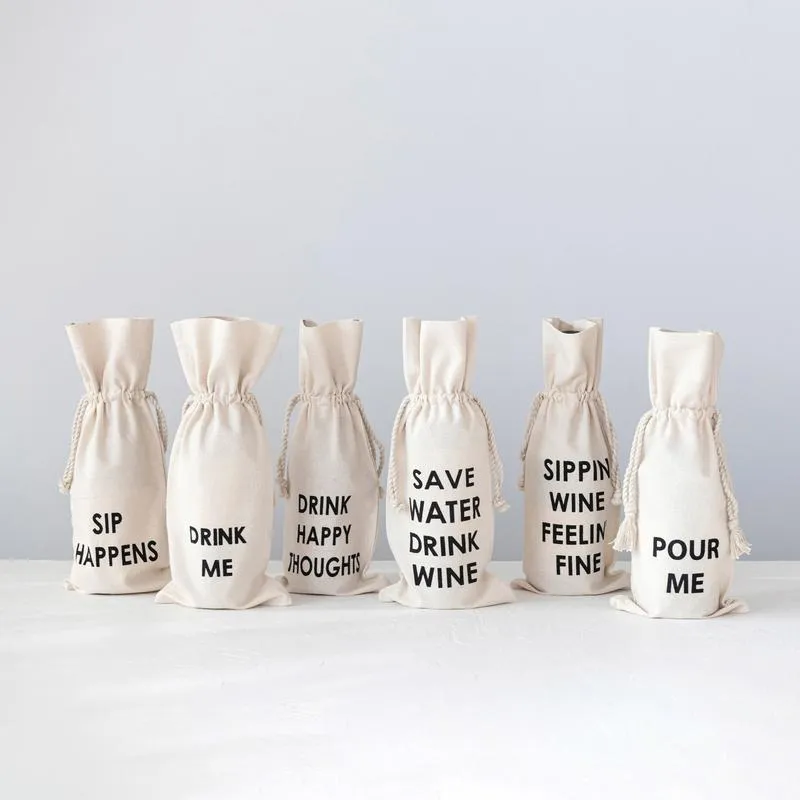 Drink Happy Thoughts Cotton Wine Bag