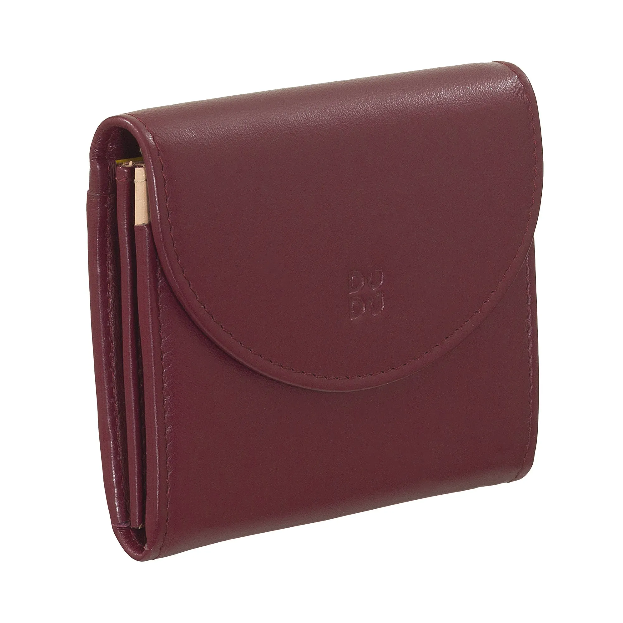 DUDU Mini Women's Slim Portfolio In Vera Leather with Zip holder, button closure, compact colored wallets