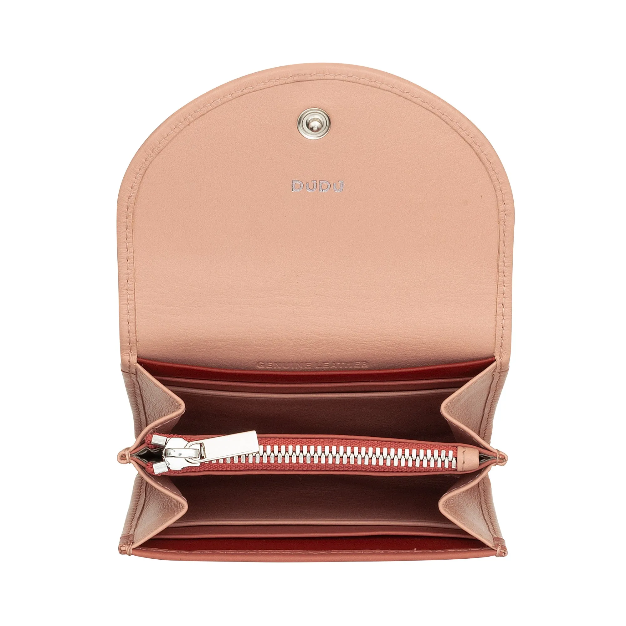 DUDU Mini Women's Slim Portfolio In Vera Leather with Zip holder, button closure, compact colored wallets