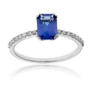 Emerald-Cut Tanzanite and Diamond Lined Ring