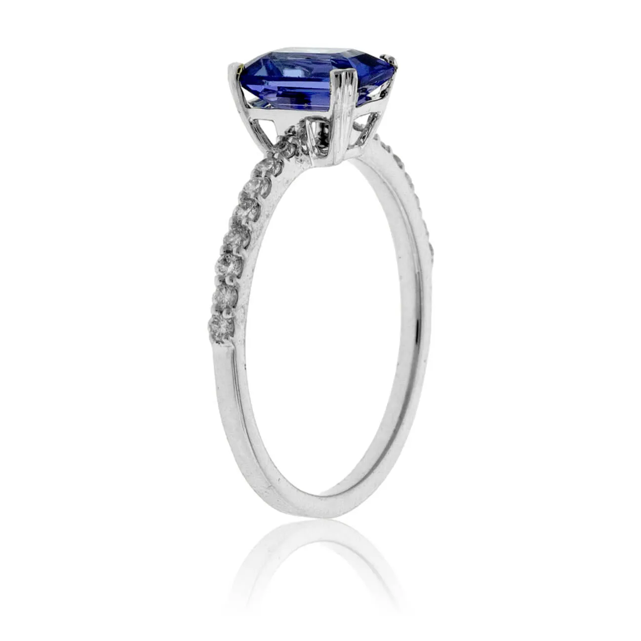 Emerald-Cut Tanzanite and Diamond Lined Ring