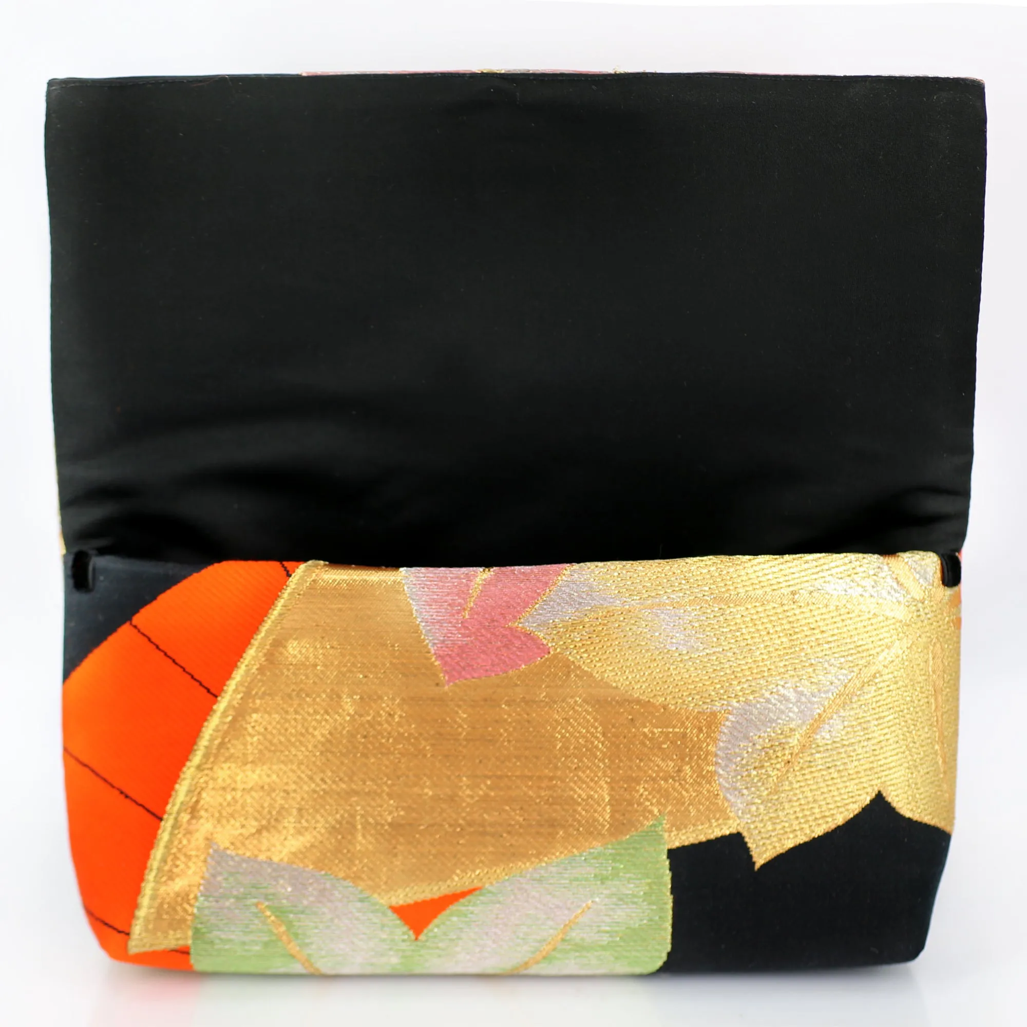 Envelope Clutch with Red Japanese Maple Leaves and Hand Fan | Upcycled Kimono Silk
