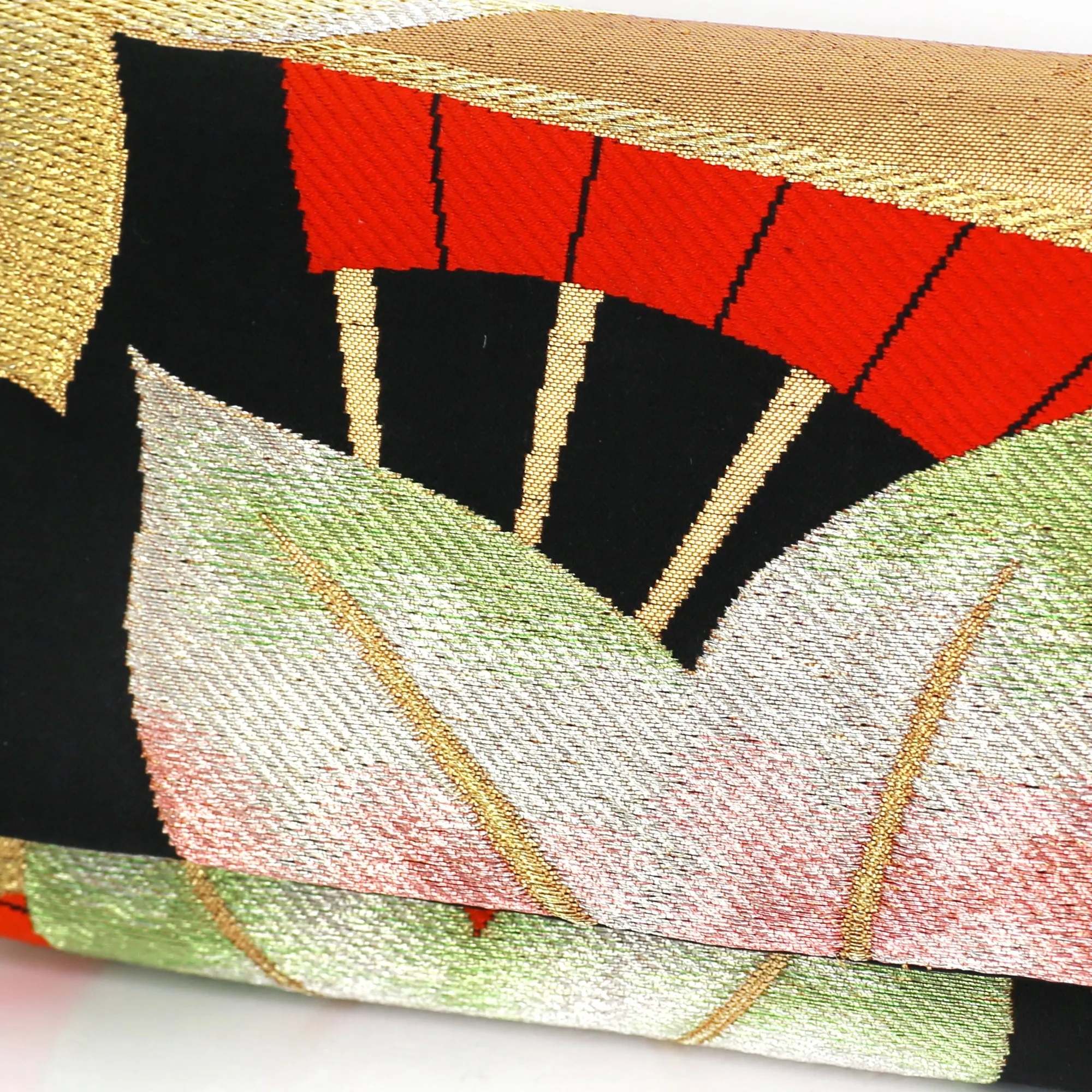 Envelope Clutch with Red Japanese Maple Leaves and Hand Fan | Upcycled Kimono Silk