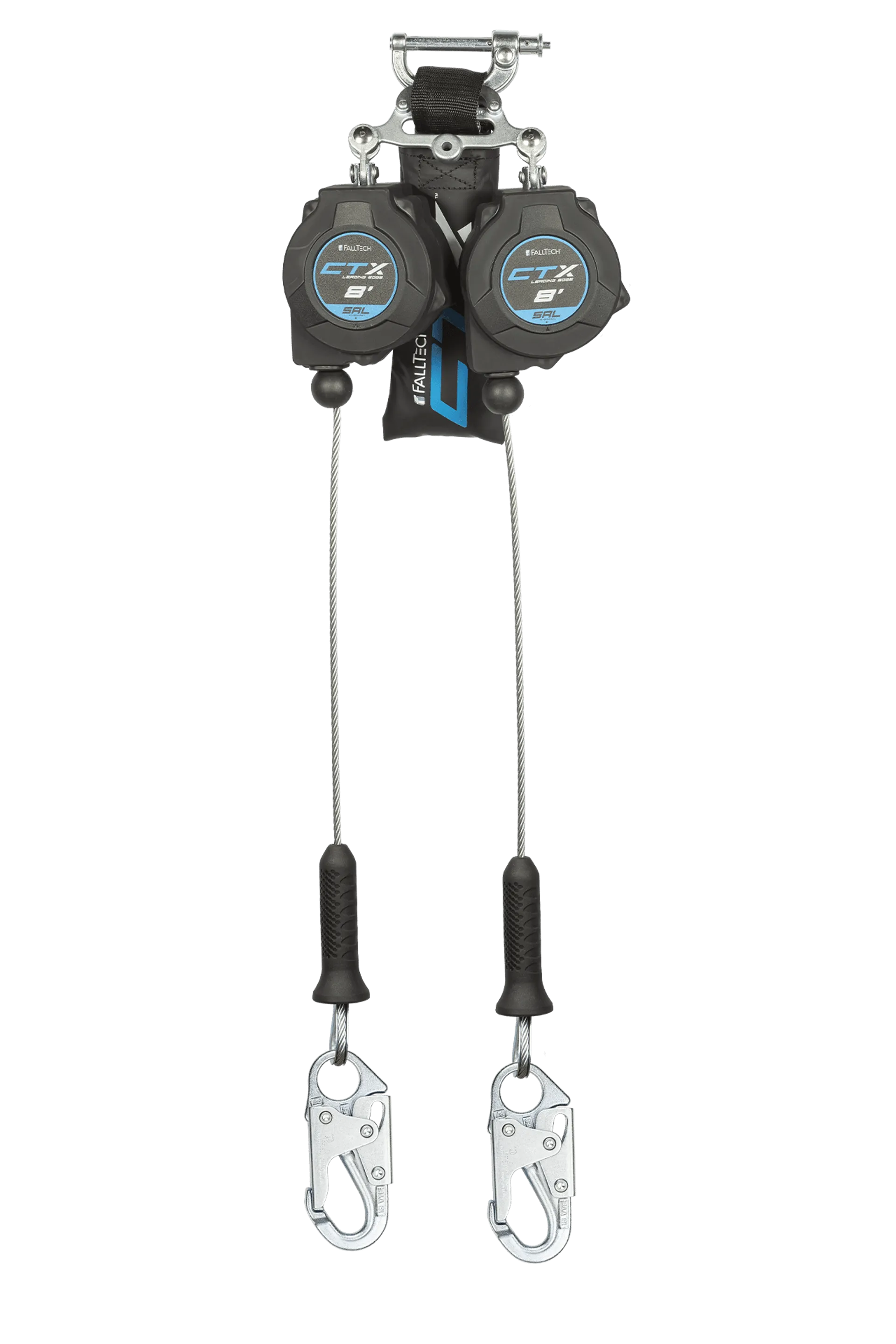 FallTech 83208TP1 8' CTX™ Cable Class 2 Leading Edge Personal SRL-P, Twin-leg with Steel Snap Hooks