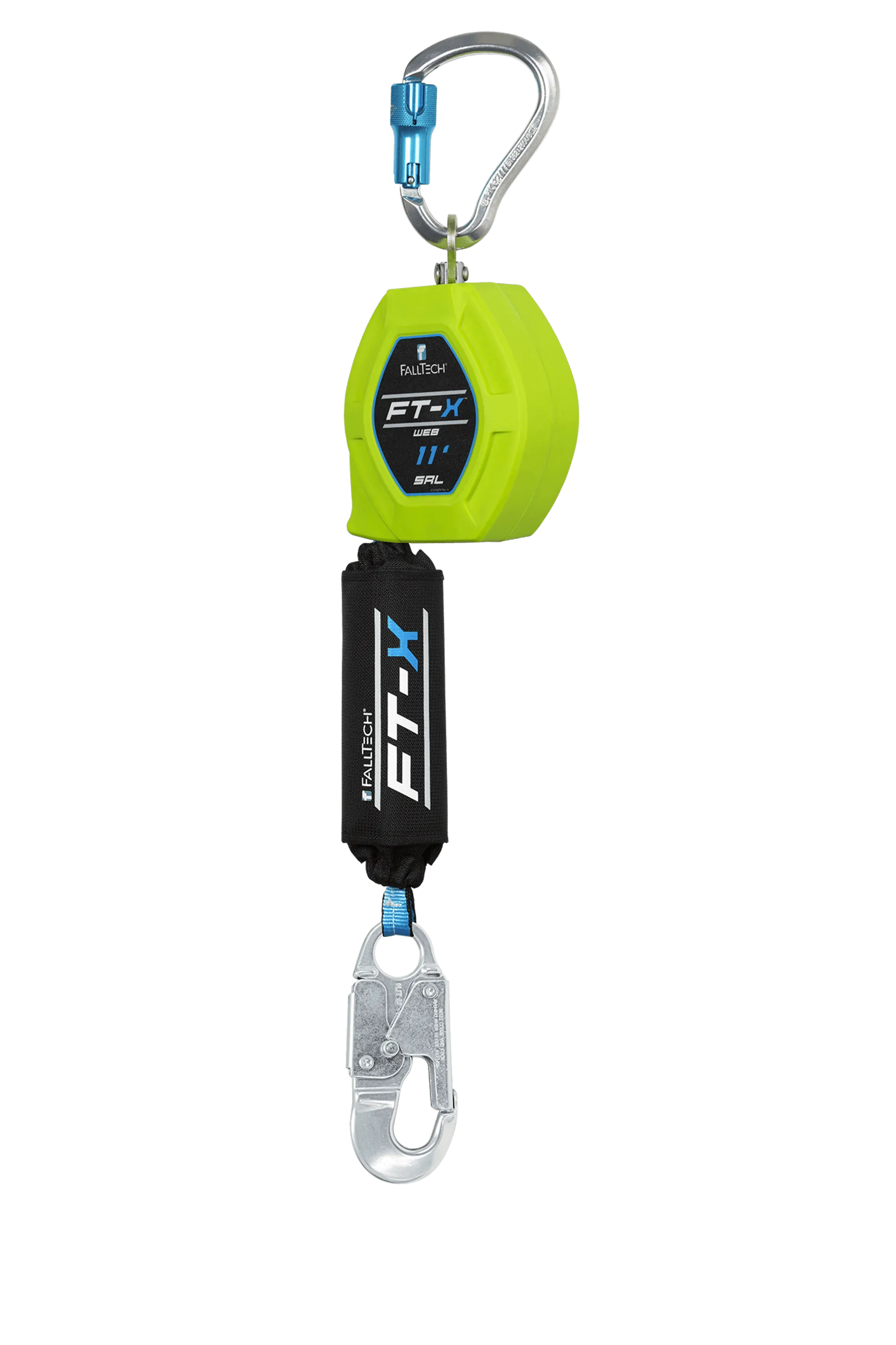 FallTech 84711SG4 11' FT-X™ Web Class 1 SRL-P with Aluminum Snap Hook, Includes Aluminum Dorsal Connecting Carabiner