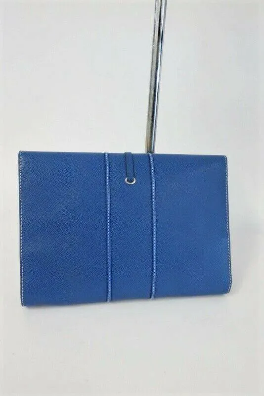 Fay Envelope Clutch Blue Leather Lobster Clasp Bag NEW