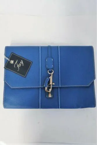 Fay Envelope Clutch Blue Leather Lobster Clasp Bag NEW