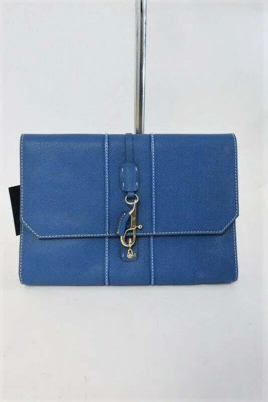 Fay Envelope Clutch Blue Leather Lobster Clasp Bag NEW