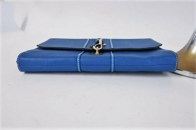 Fay Envelope Clutch Blue Leather Lobster Clasp Bag NEW