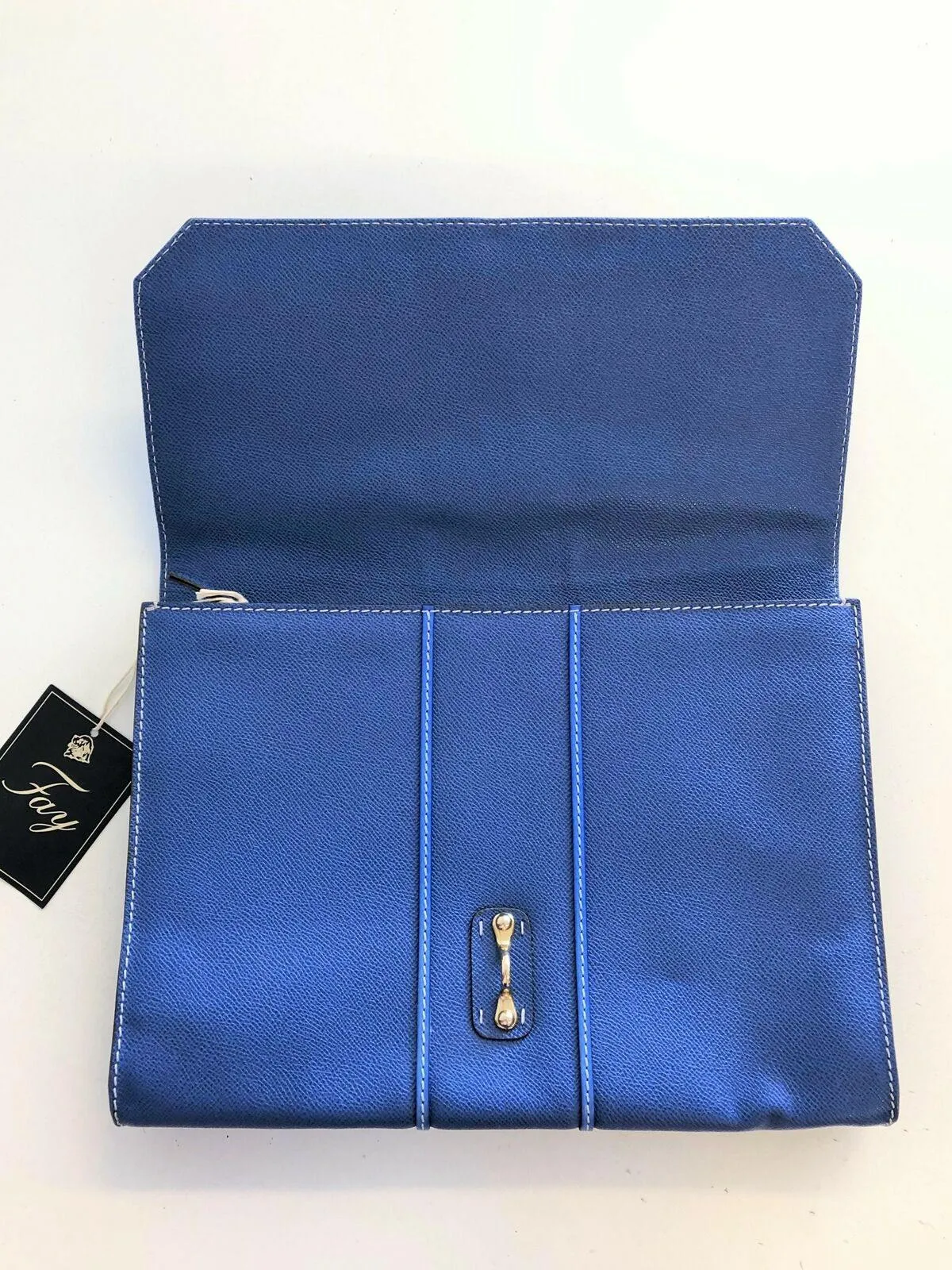 Fay Envelope Clutch Blue Leather Lobster Clasp Bag NEW