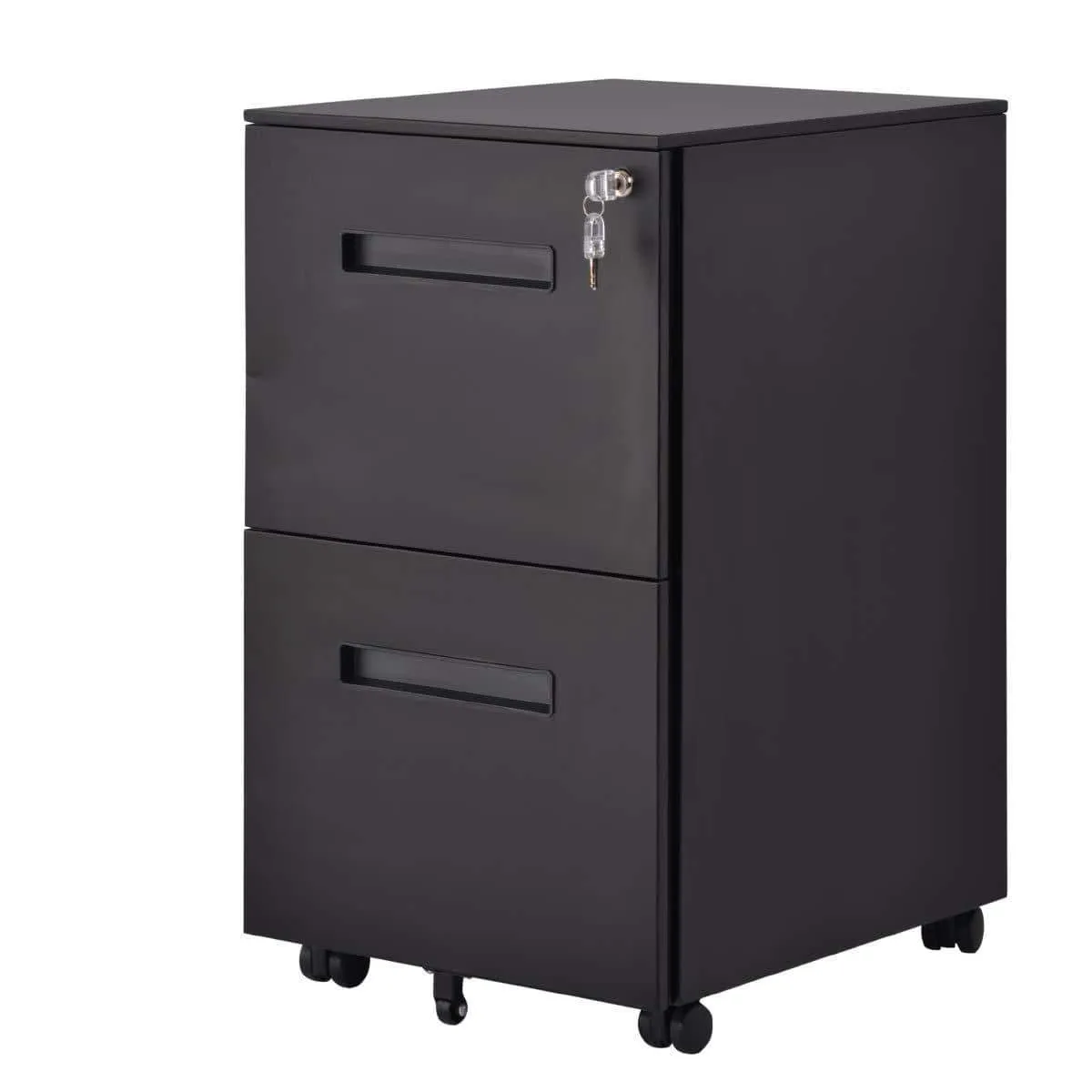 File Cabinet Mobile 2 Drawer Metal Pedestal Filing Cabinets with Lock Key 5 Rolling Casters Fully Assembled Home Office Modern Vertical Hanging Folders A4 Letter Legal Size