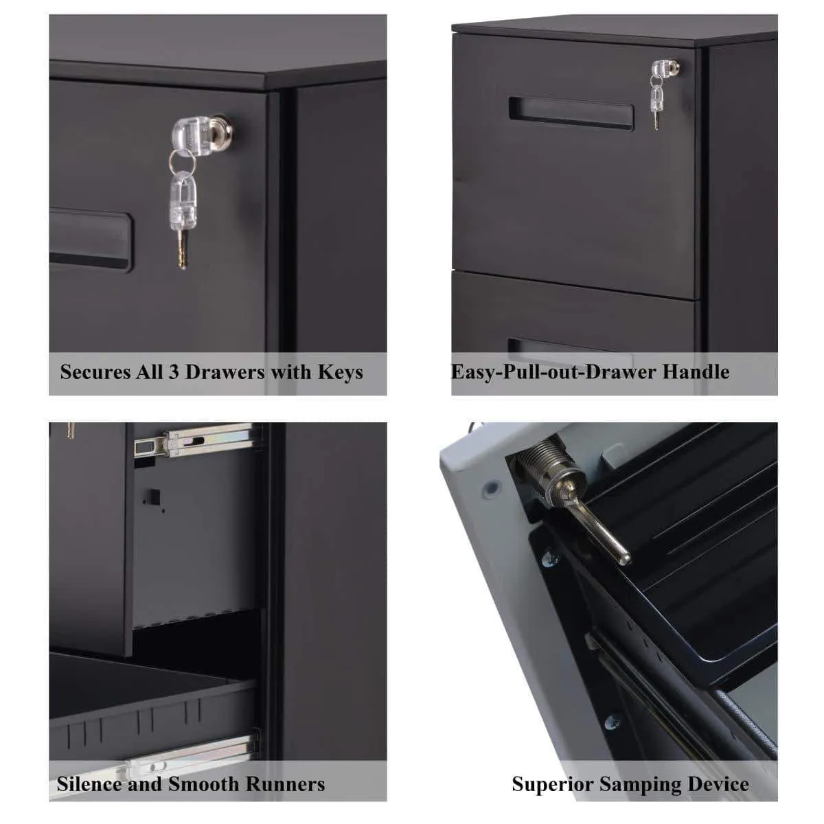 File Cabinet Mobile 2 Drawer Metal Pedestal Filing Cabinets with Lock Key 5 Rolling Casters Fully Assembled Home Office Modern Vertical Hanging Folders A4 Letter Legal Size