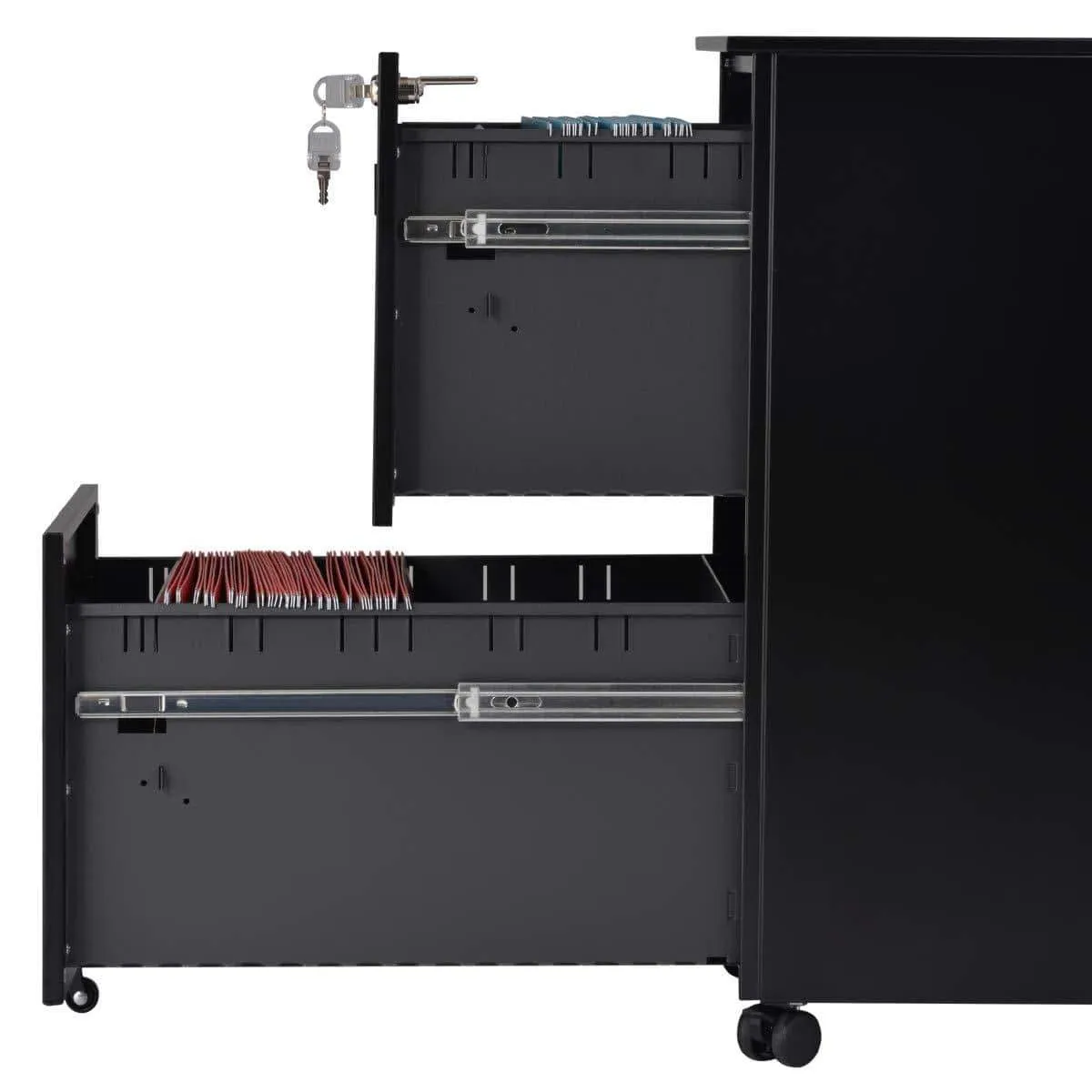 File Cabinet Mobile 2 Drawer Metal Pedestal Filing Cabinets with Lock Key 5 Rolling Casters Fully Assembled Home Office Modern Vertical Hanging Folders A4 Letter Legal Size