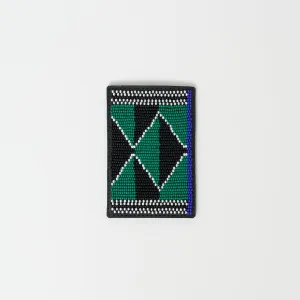 FINAL SALE: Beaded Card Wallet - Black & Green Diamonds