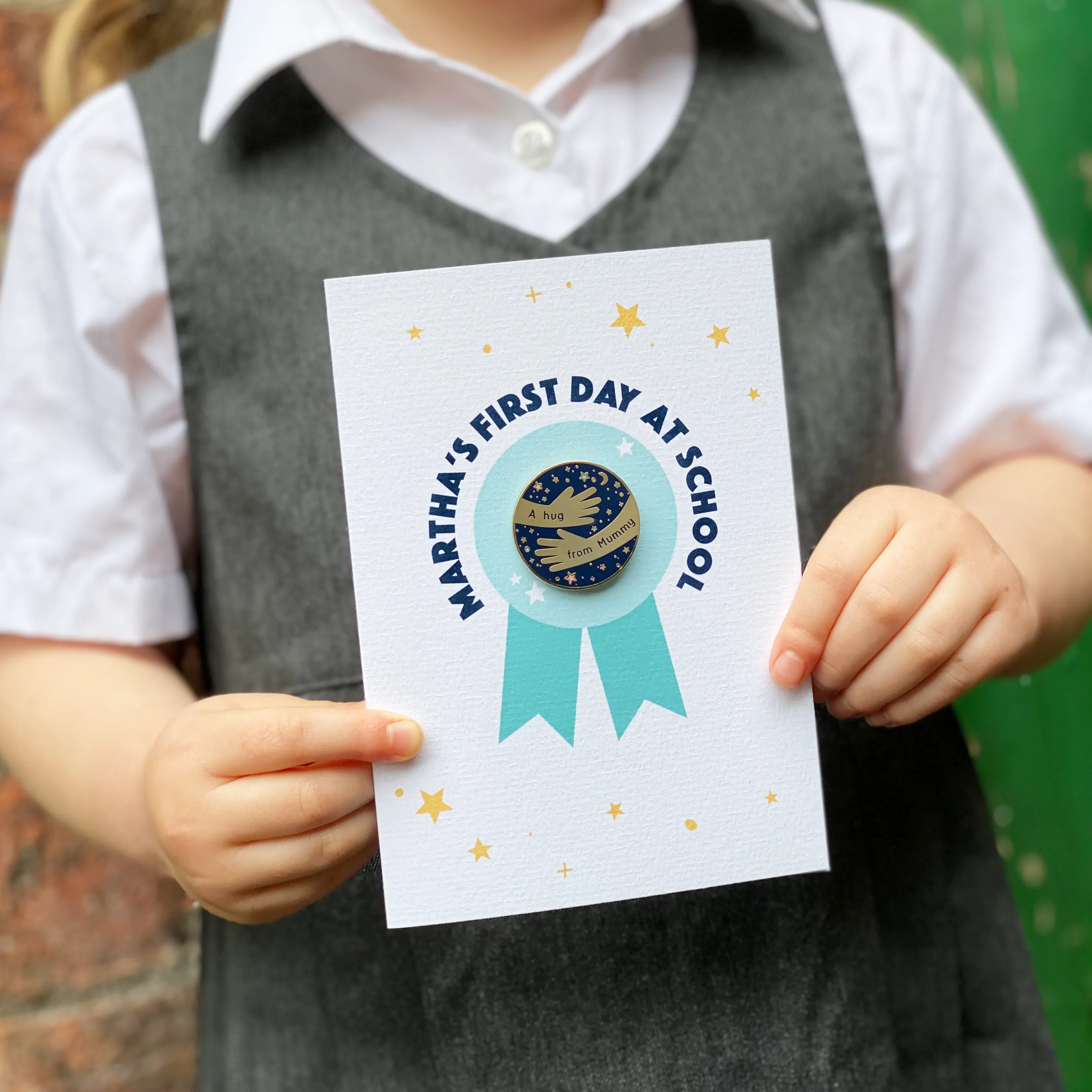 First Day At School 'A Hug From' Pin Badge Card
