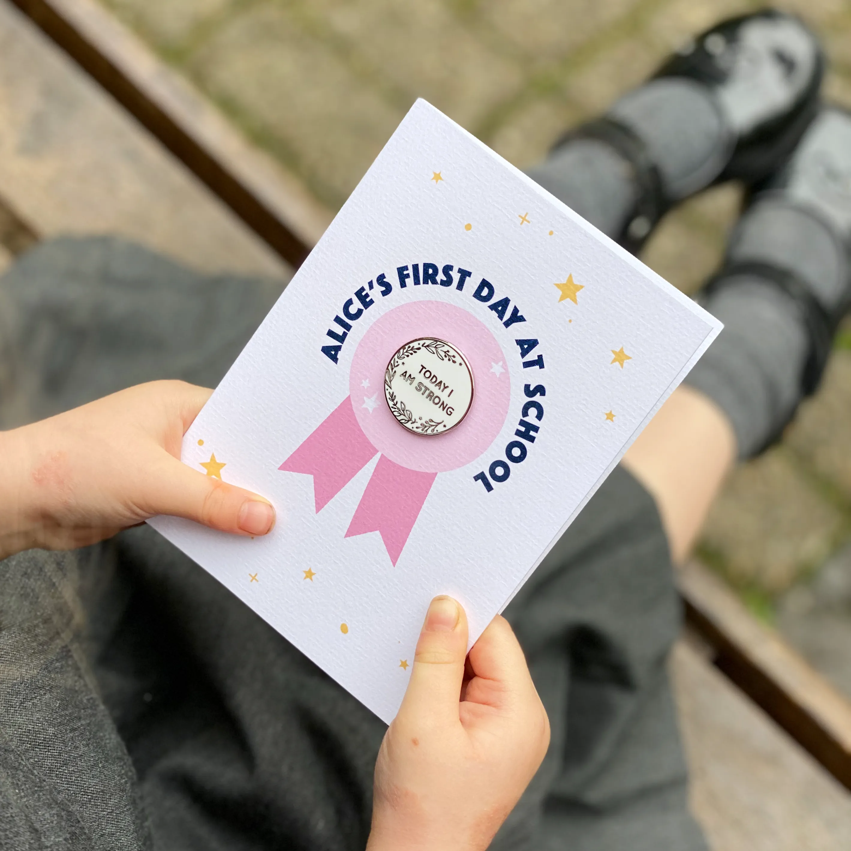 First Day At School 'Today I Am' Pin Badge Card