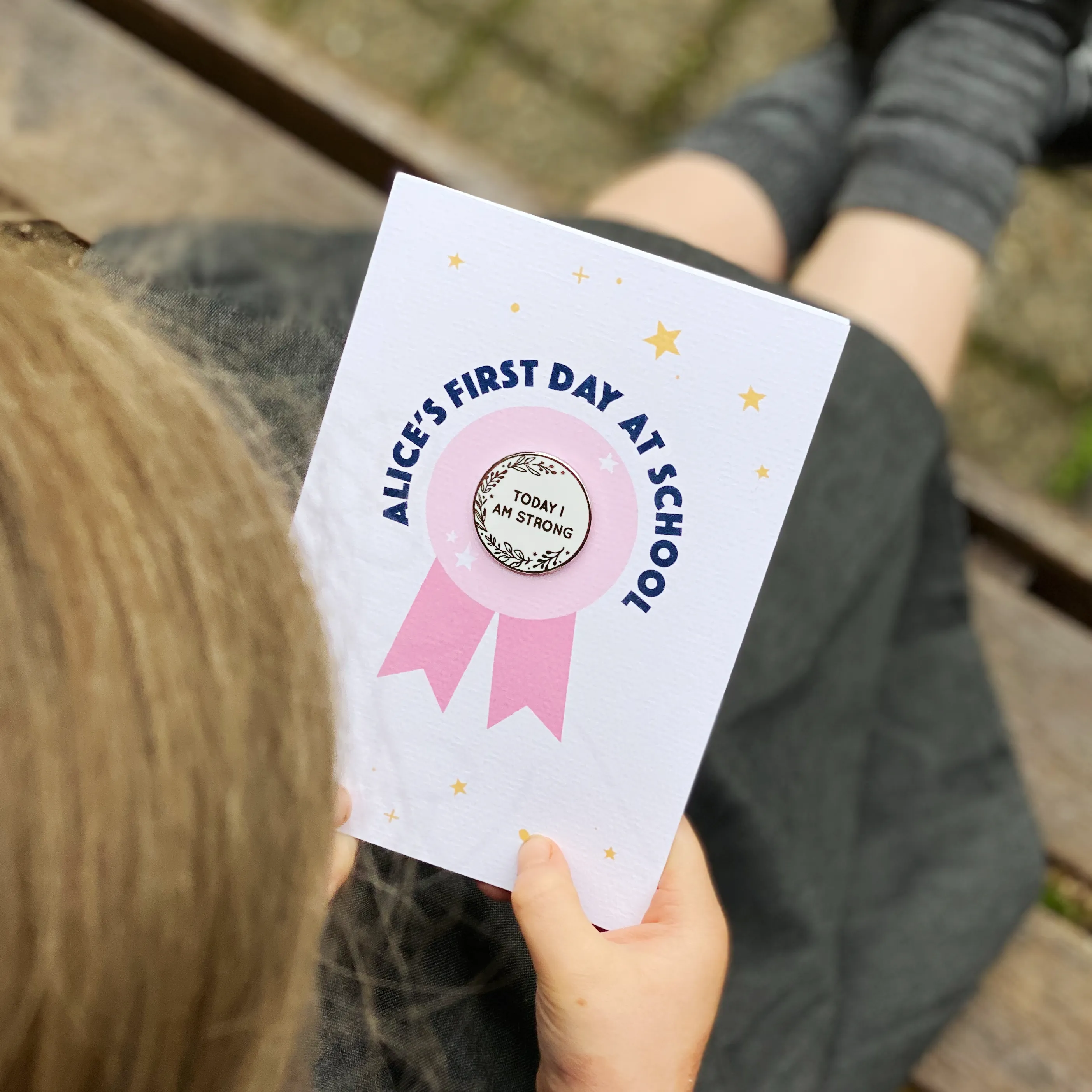 First Day At School 'Today I Am' Pin Badge Card