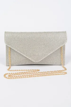 Foil rhinestone envelope chain clutch