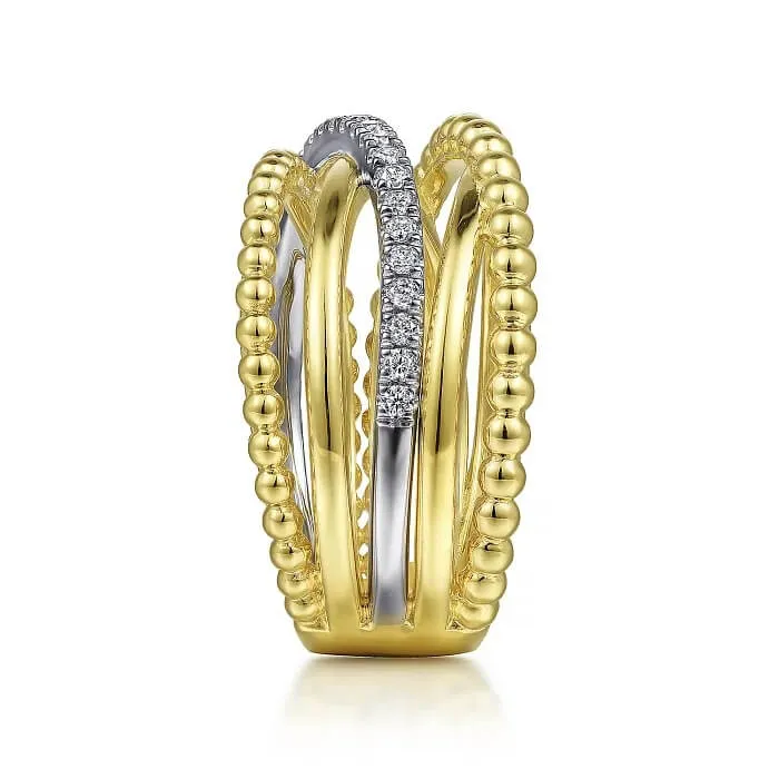 Gabriel & Co. Two-Tone Bujukan Ball and Diamond Criss Cross Ring LR52202M45JJ