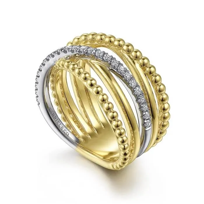 Gabriel & Co. Two-Tone Bujukan Ball and Diamond Criss Cross Ring LR52202M45JJ
