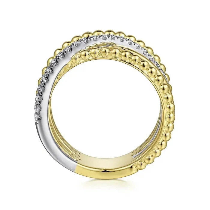 Gabriel & Co. Two-Tone Bujukan Ball and Diamond Criss Cross Ring LR52202M45JJ