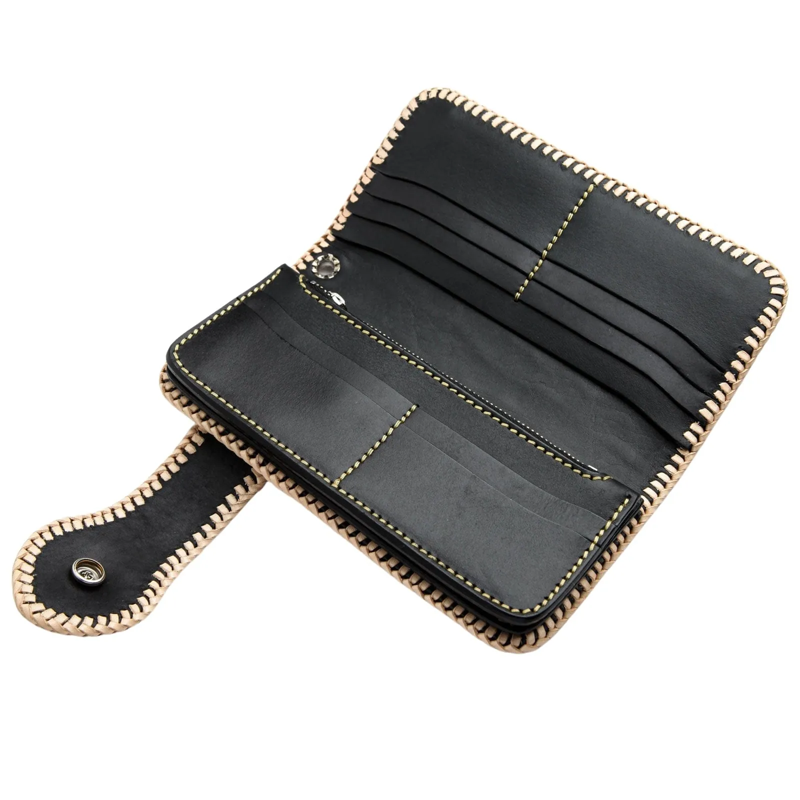 Genuine Leather White Black Indian Snap Biker Wallet