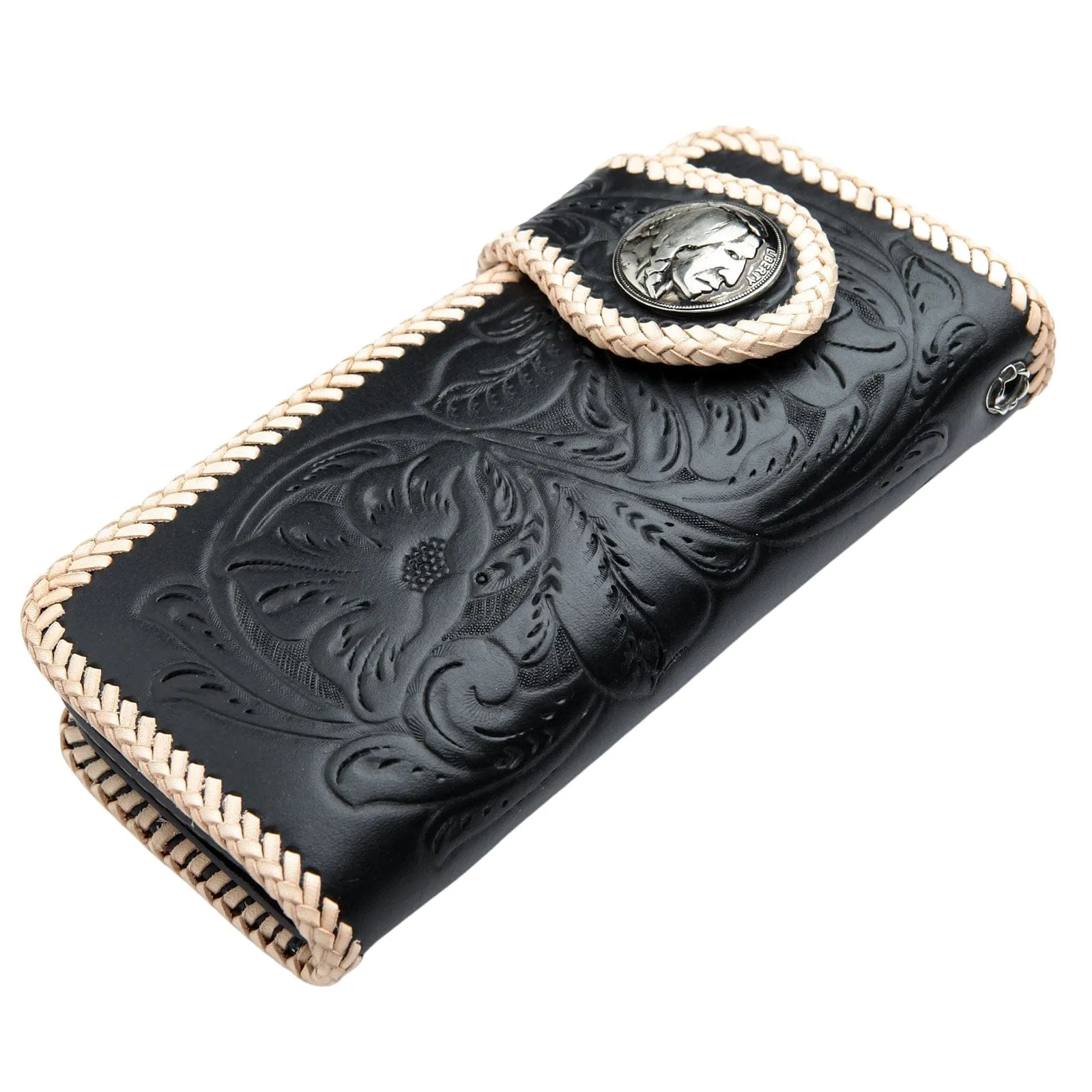 Genuine Leather White Black Indian Snap Biker Wallet